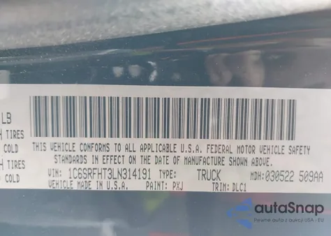 2020 Ram 1500 Limited 4X4 5'7 Box from USA, damaged, VIN 1C6SRFHT3LN314191